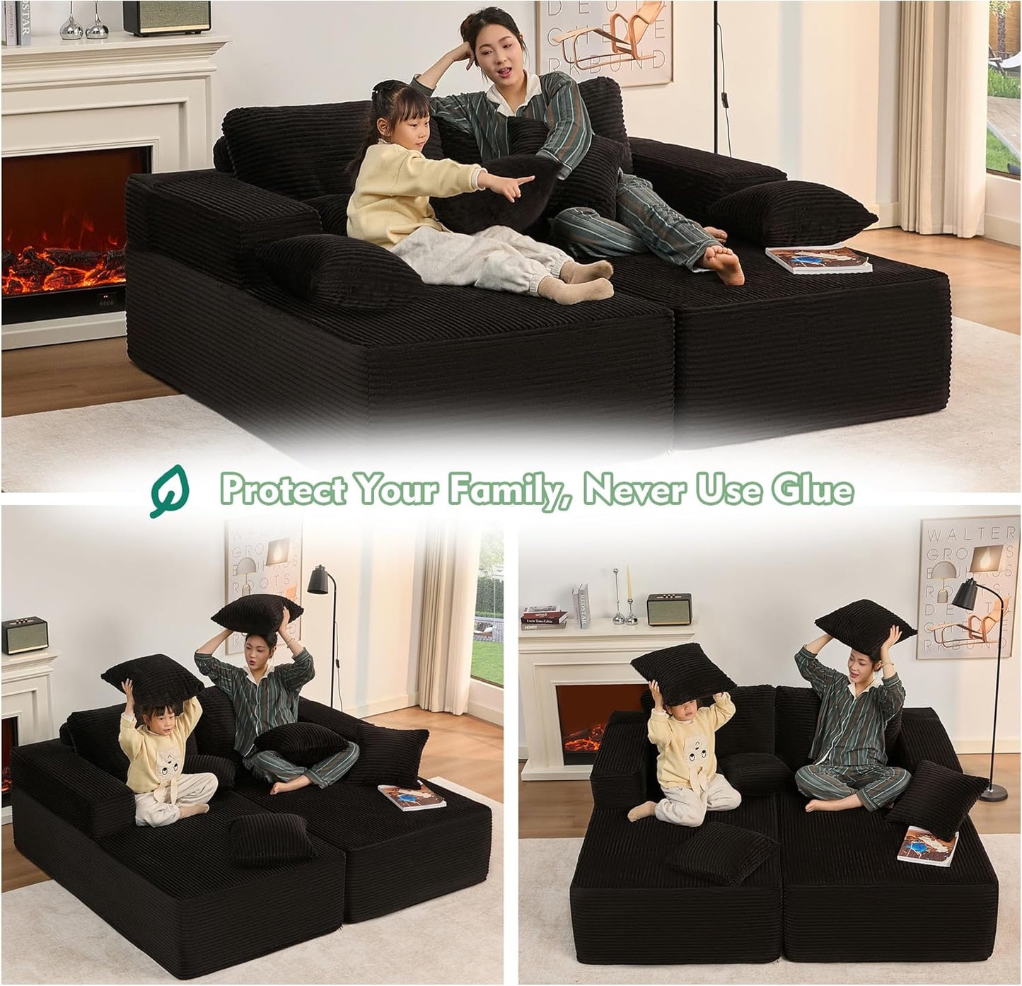 107" Boneless Couch with Deep Seat Cloud Sectional Couch for Living Room