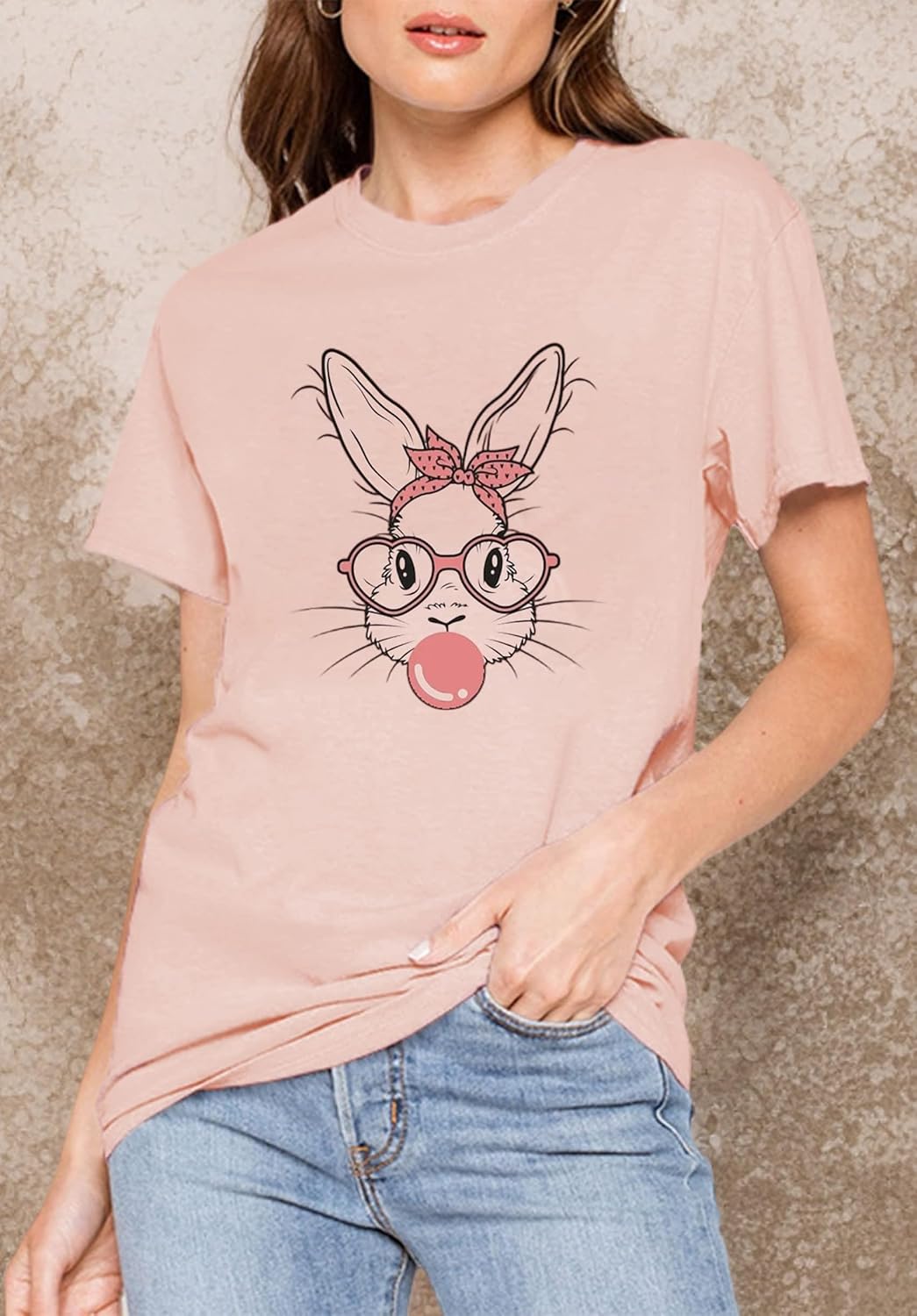 Funny Bunny Print T Shirt for Women Cute Grapic Leopard Shirts Family Blouse Gifts Easter Tops Tee