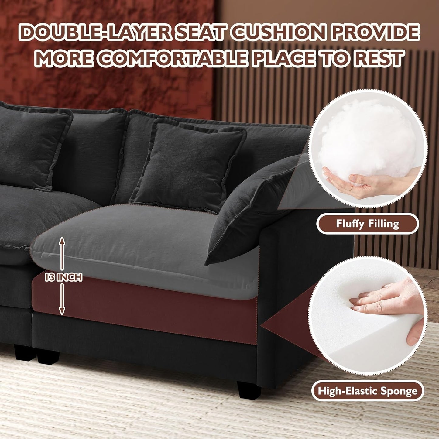 146" U-Shaped Modern Sofa Modular Sectional Cloud Couch