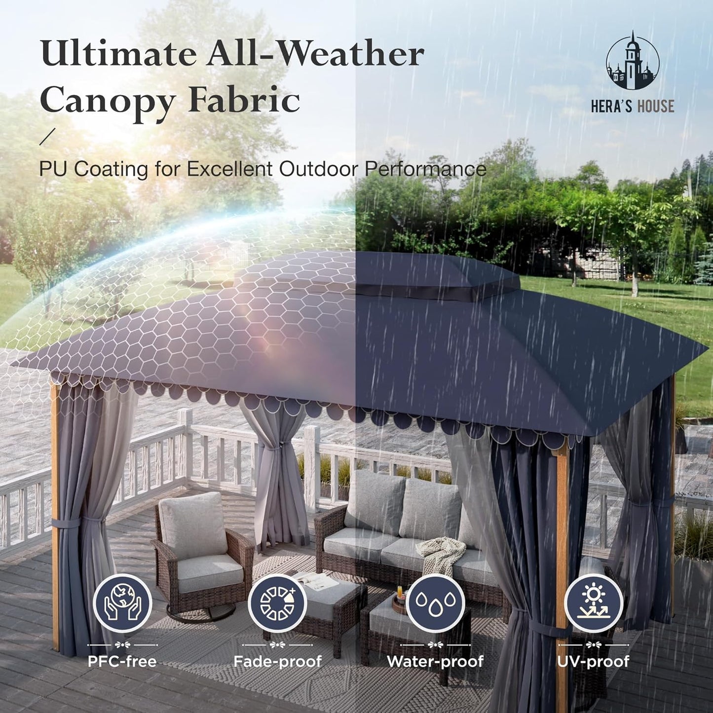10x13 Outdoor with Screened Double Roof Heavy-Duty Patio Canopy Tent Dark Blue