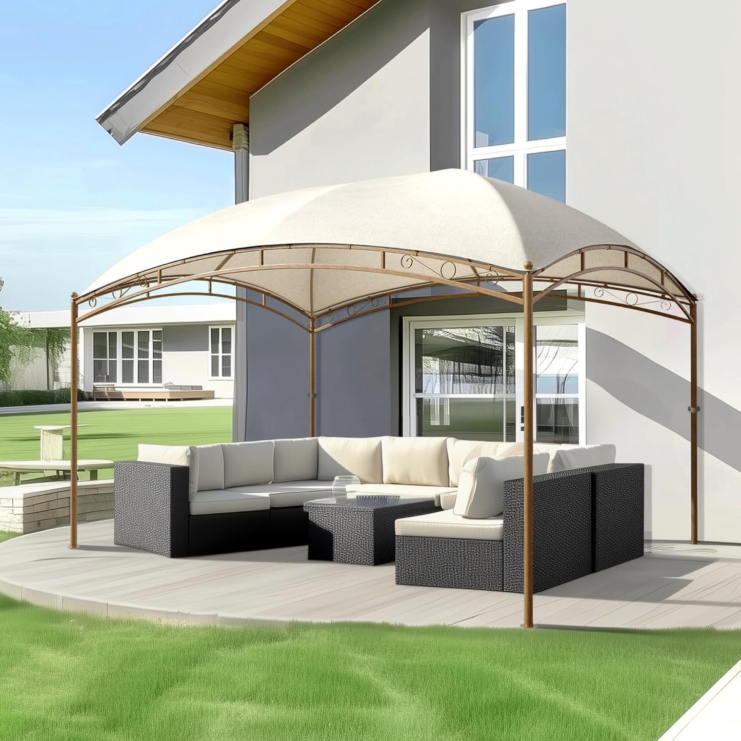 10x13 Outdoor with Screened Double Roof Heavy-Duty Patio Canopy Tent Dark Blue