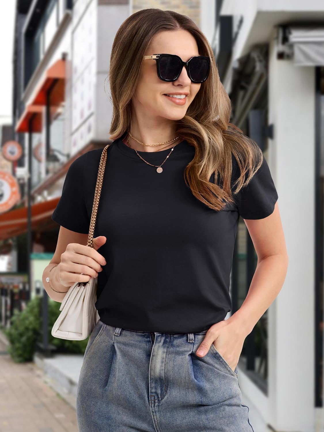Women's Cotton T-Shirts Short-Sleeve Shirts Crew-Neck Tops