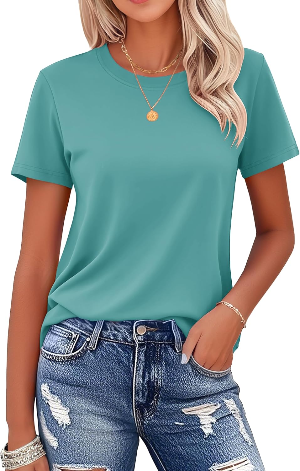 Women's Cotton T-Shirts Short-Sleeve Shirts Crew-Neck Tops