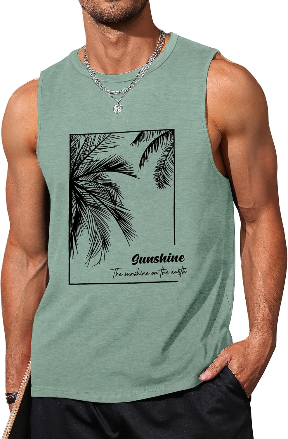 Mens Tank Tops Beach Summer Sleeveless Shirts Graphic Palm Tree Vacation