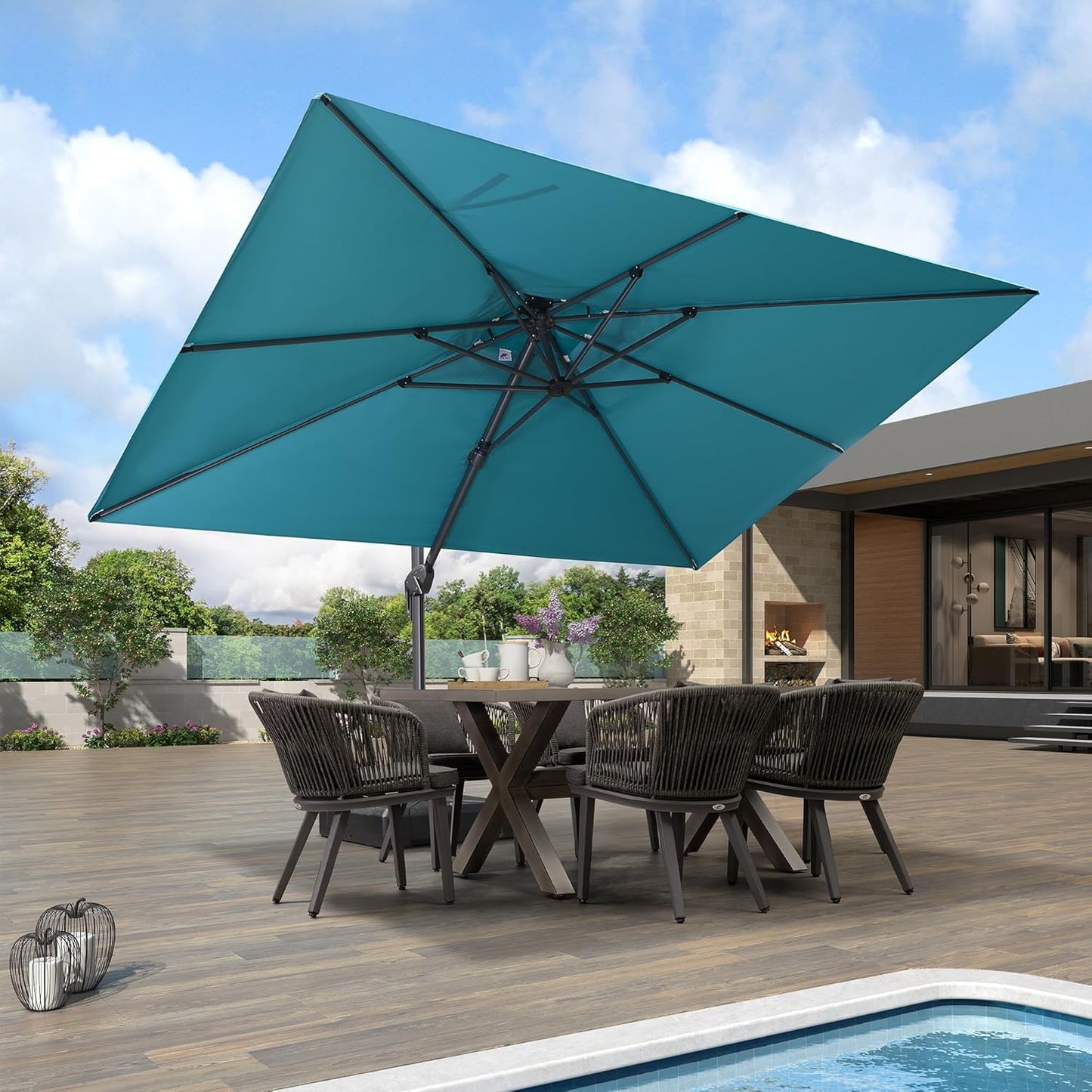 12ft Patio Umbrella with Base Large Outdoor Square Umbrella