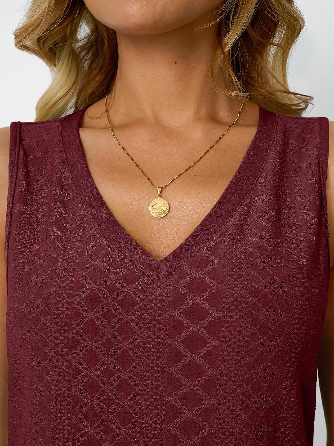 Womens Summer Tank Top Eyelet Embroidery V Neck Sleeveless Loose Fit Casual Shirt
