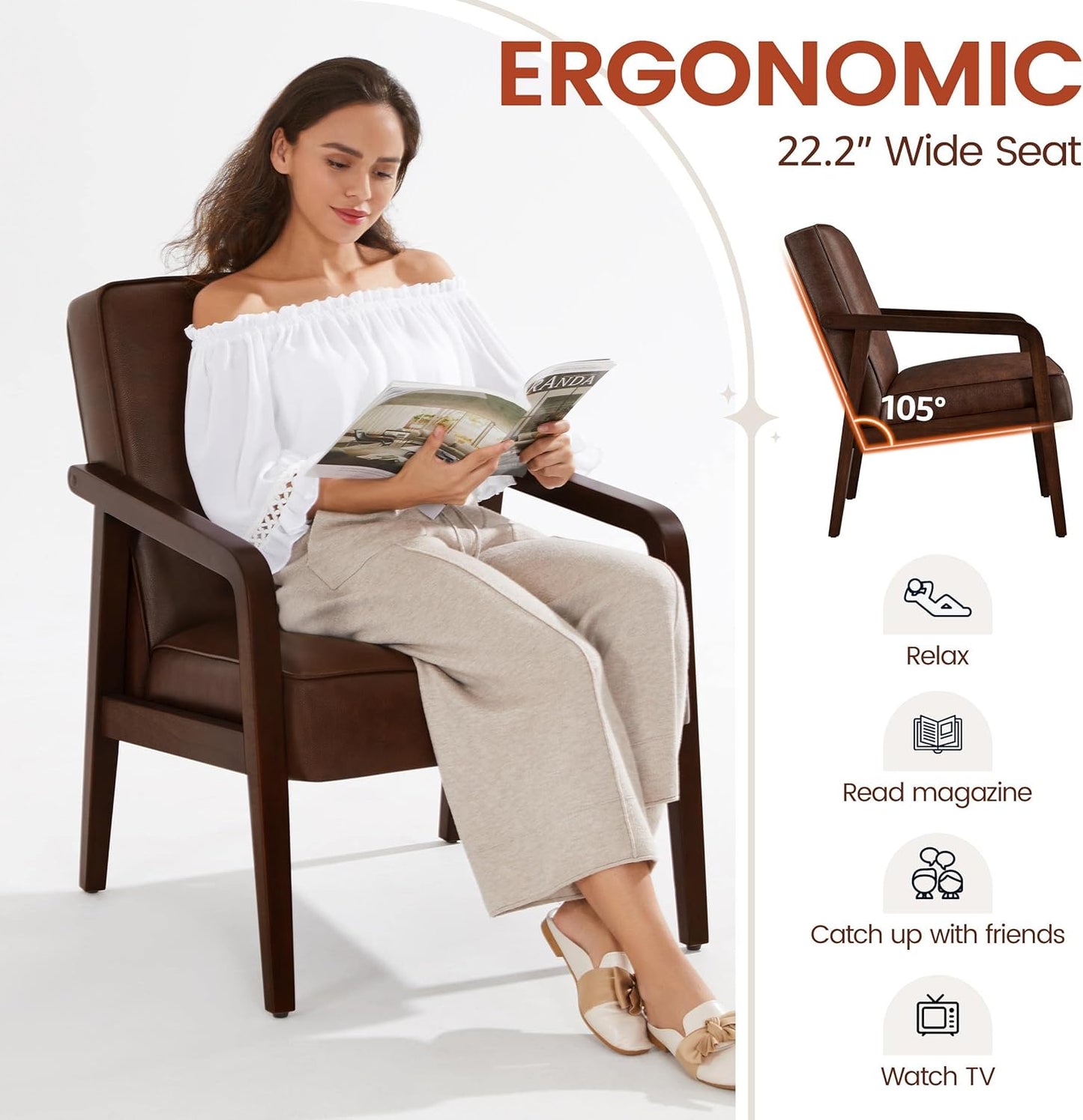 Yaheetech Accent Chair Armchair with Strong Wood Frame