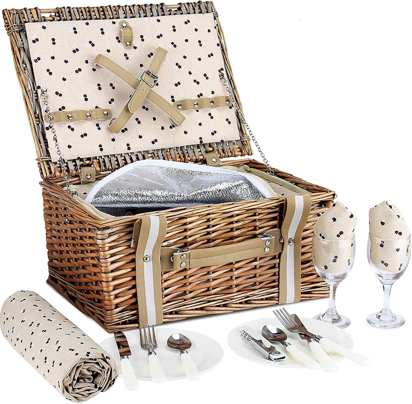19Pcs Picnic Basket for 2 with Blanket