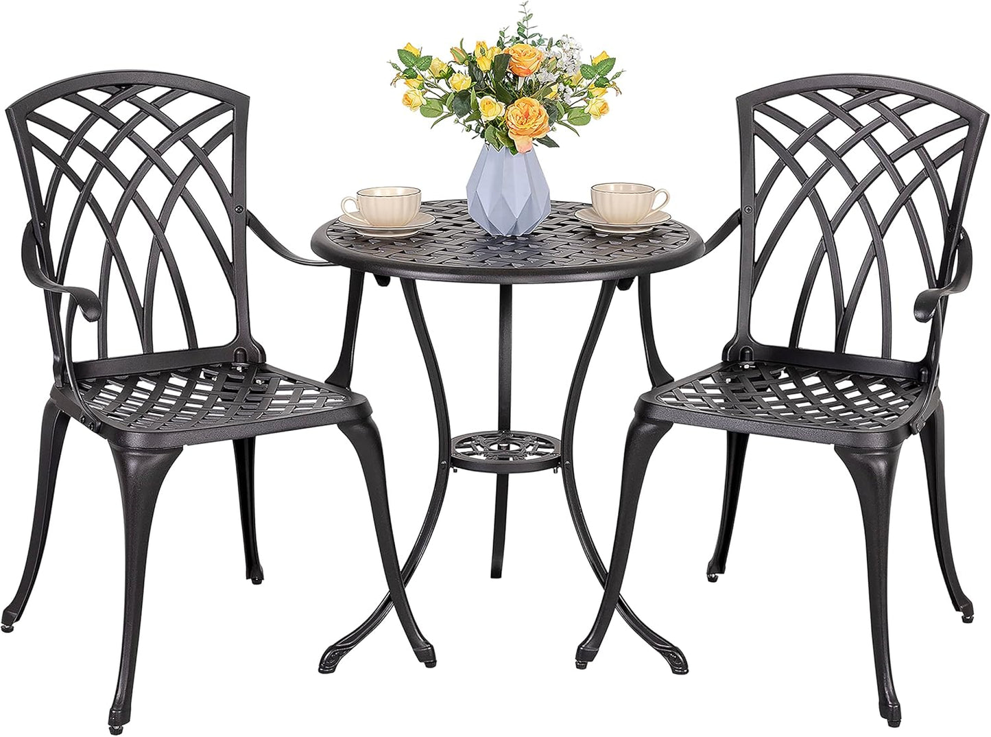 NUU GARDEN Bistro Set 3 Piece Outdoor Cast Aluminum Patio Bistro Set