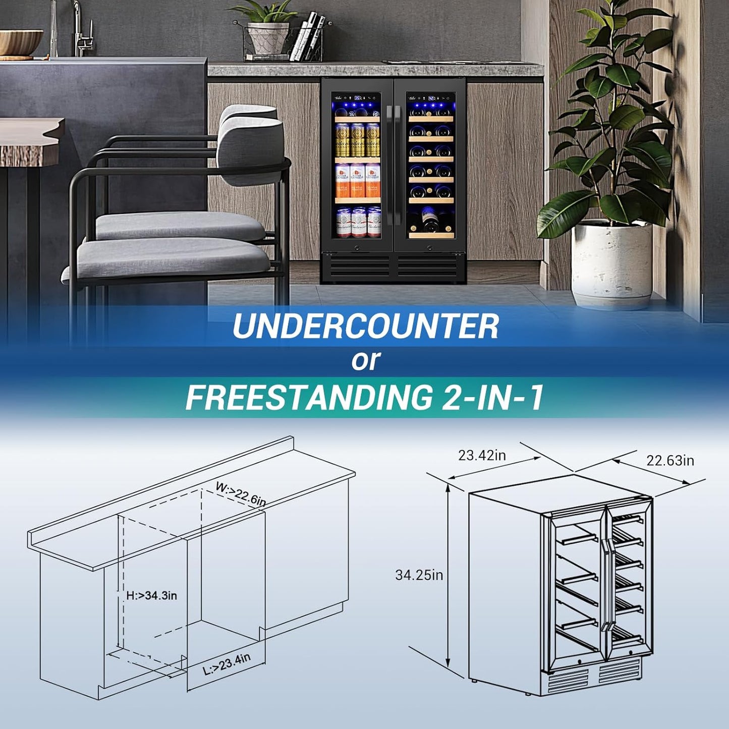 24 Inch Beverage Refrigerator Outdoor Under Counter Beverage Cooler for Patio