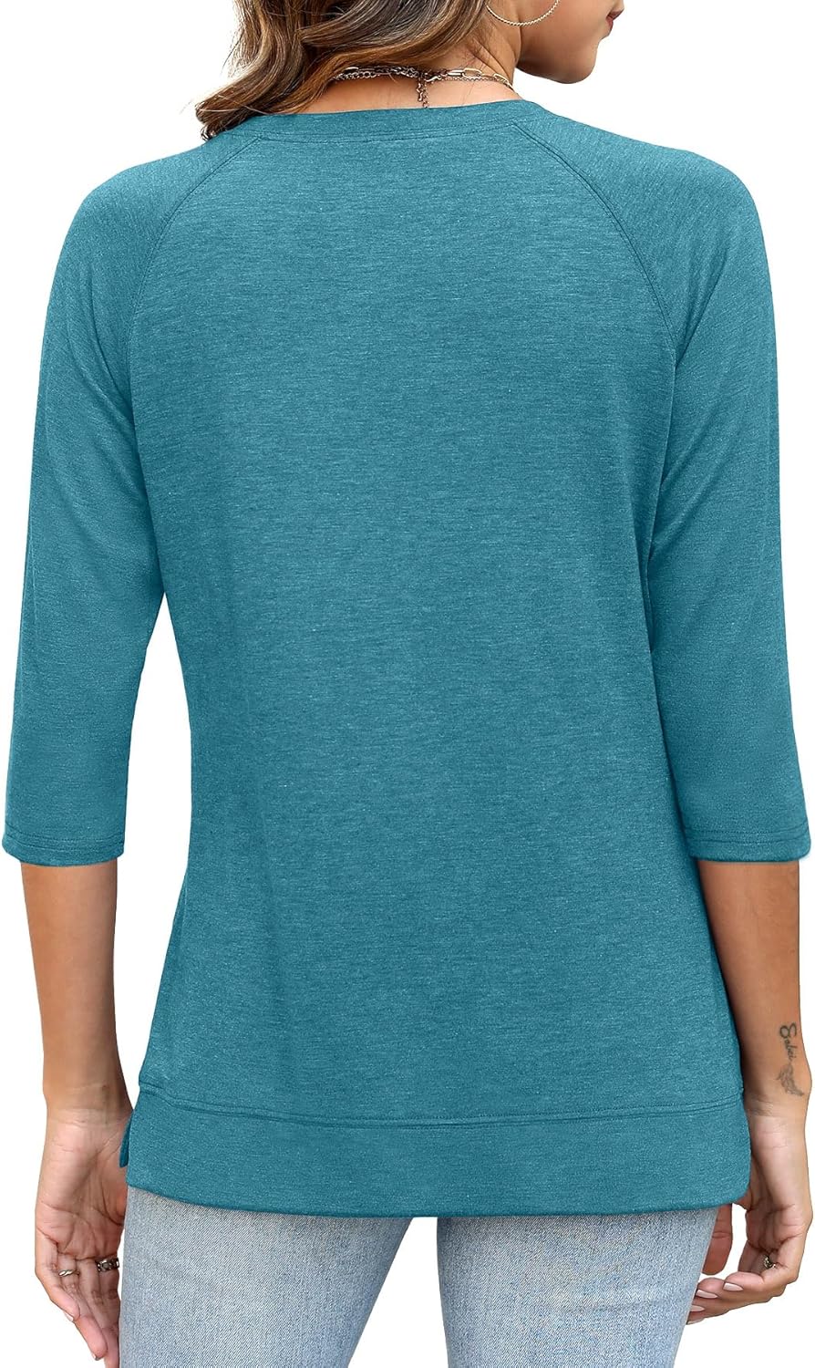 3/4 Sleeve Crew Neck Shirts Loose Fit Tunic Blouses Summer Tees