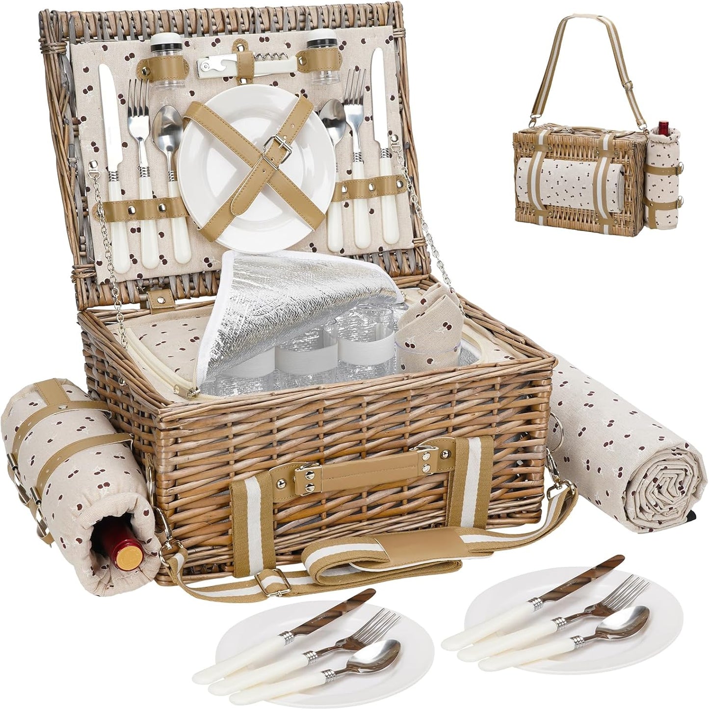 19Pcs Picnic Basket for 2 with Blanket
