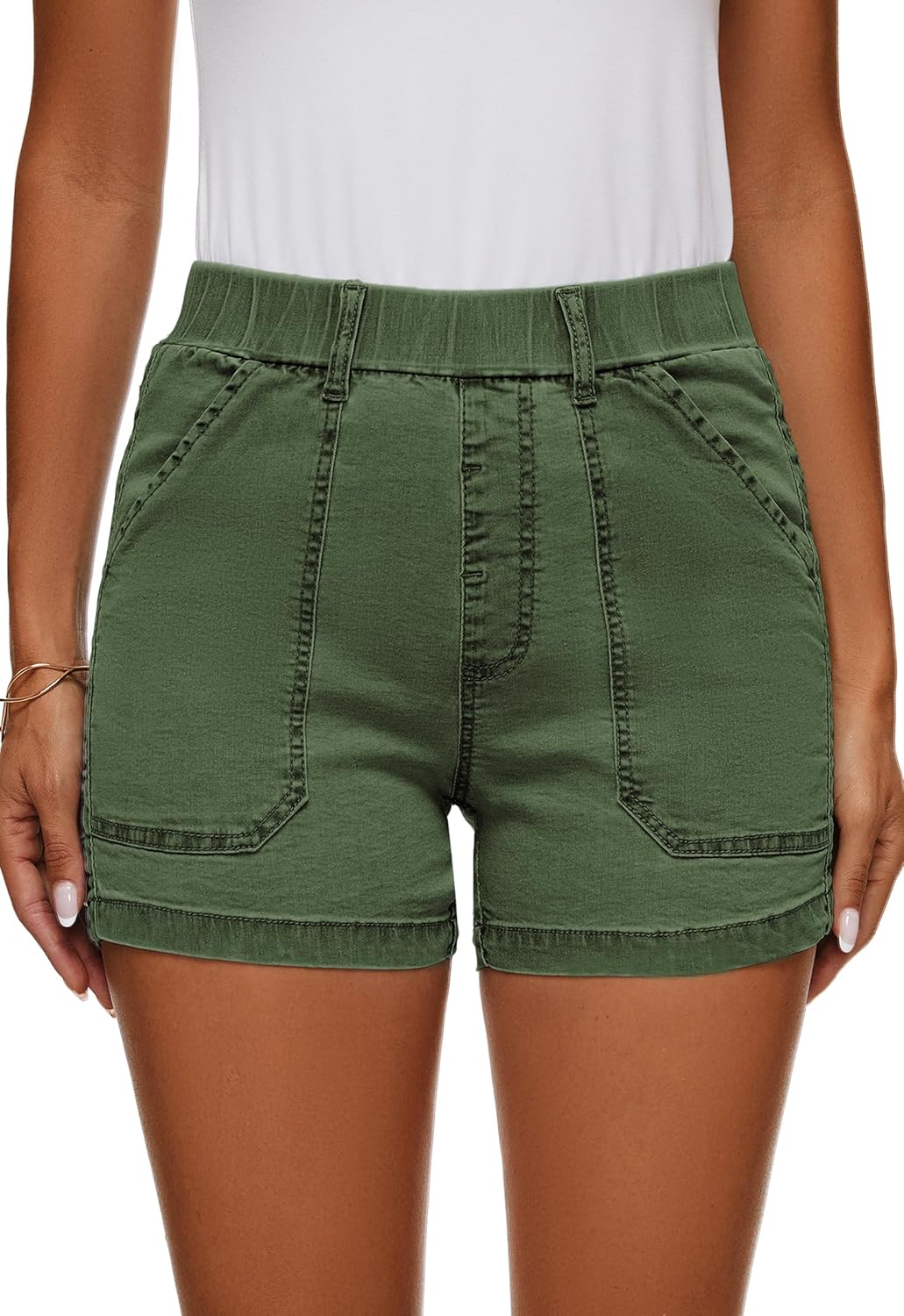 Womens Jean Shorts High Waisted Summer Cotton Elastic Waist Denim Shorts with Pockets