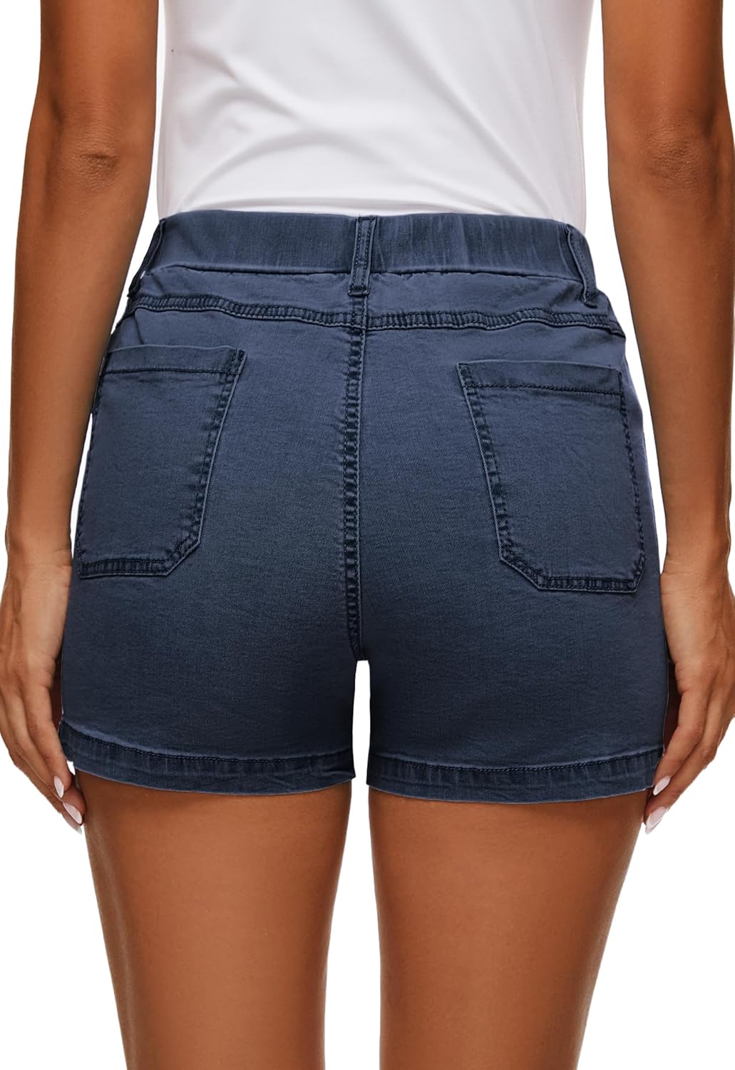 Womens Jean Shorts High Waisted Summer Cotton Elastic Waist Denim Shorts with Pockets