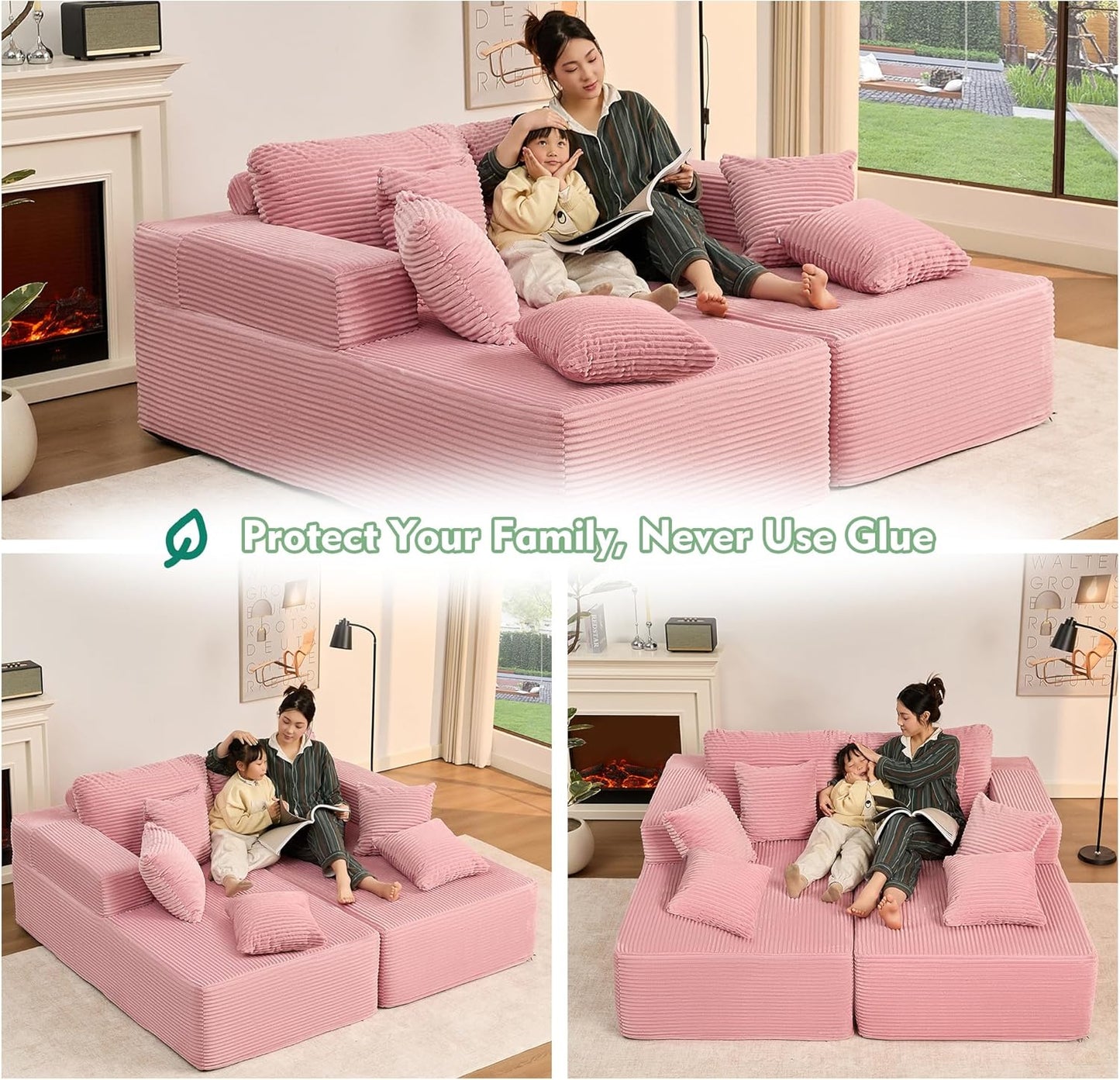 107" Boneless Couch with Deep Seat Cloud Sectional Couch for Living Room