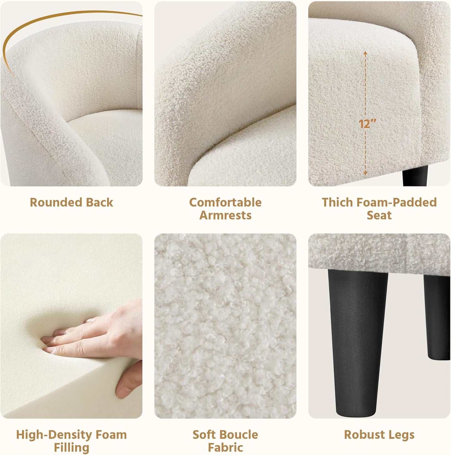 Yaheetech Accent Barrel Chair Boucle Fabric Club Chair