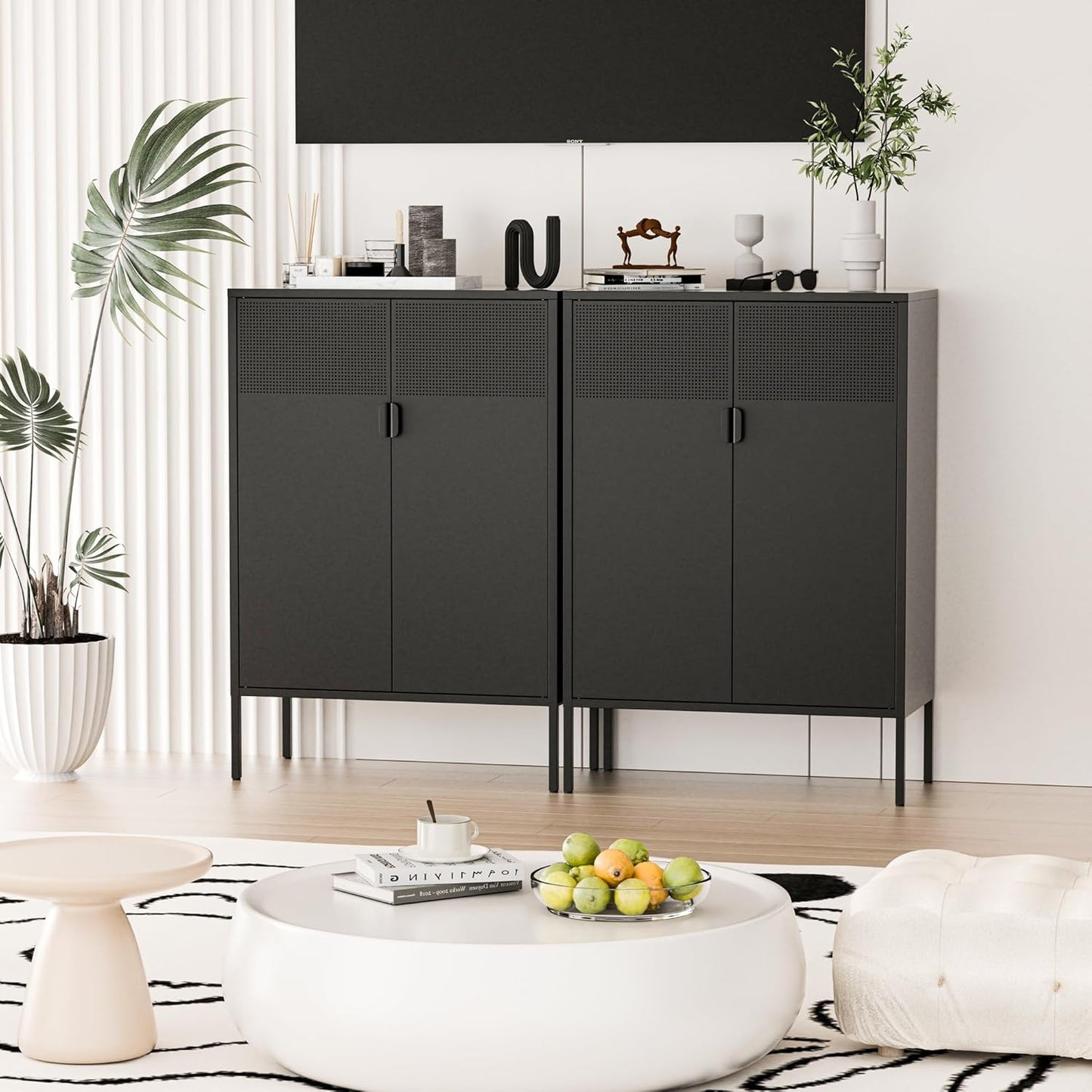 2 Door Storage Sideboard Metal Storage Cabinet with 2 Adjustable Shelf