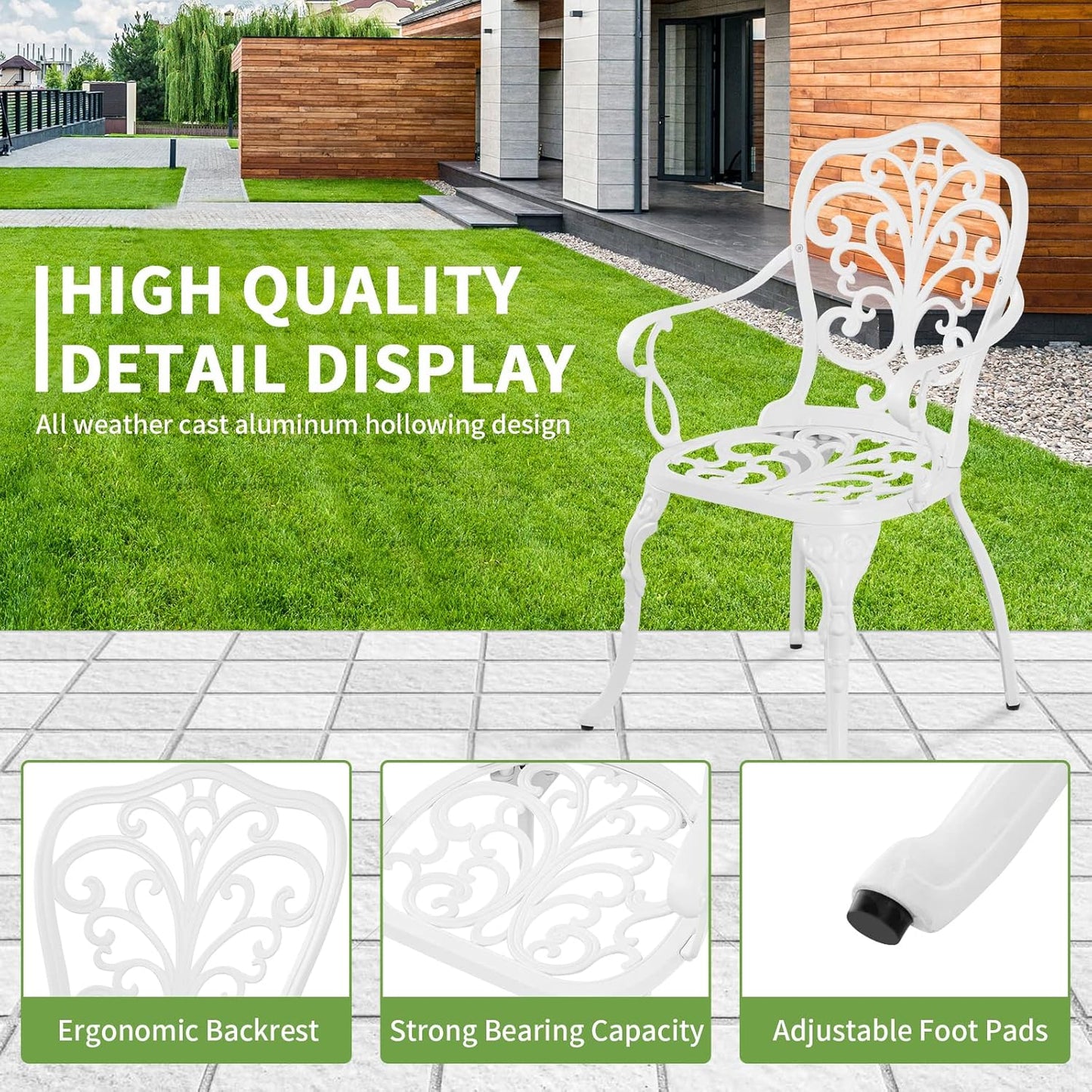 Patio Bistro Set 3 Piece Outdoor Cast Aluminum Outdoor Bistro Table