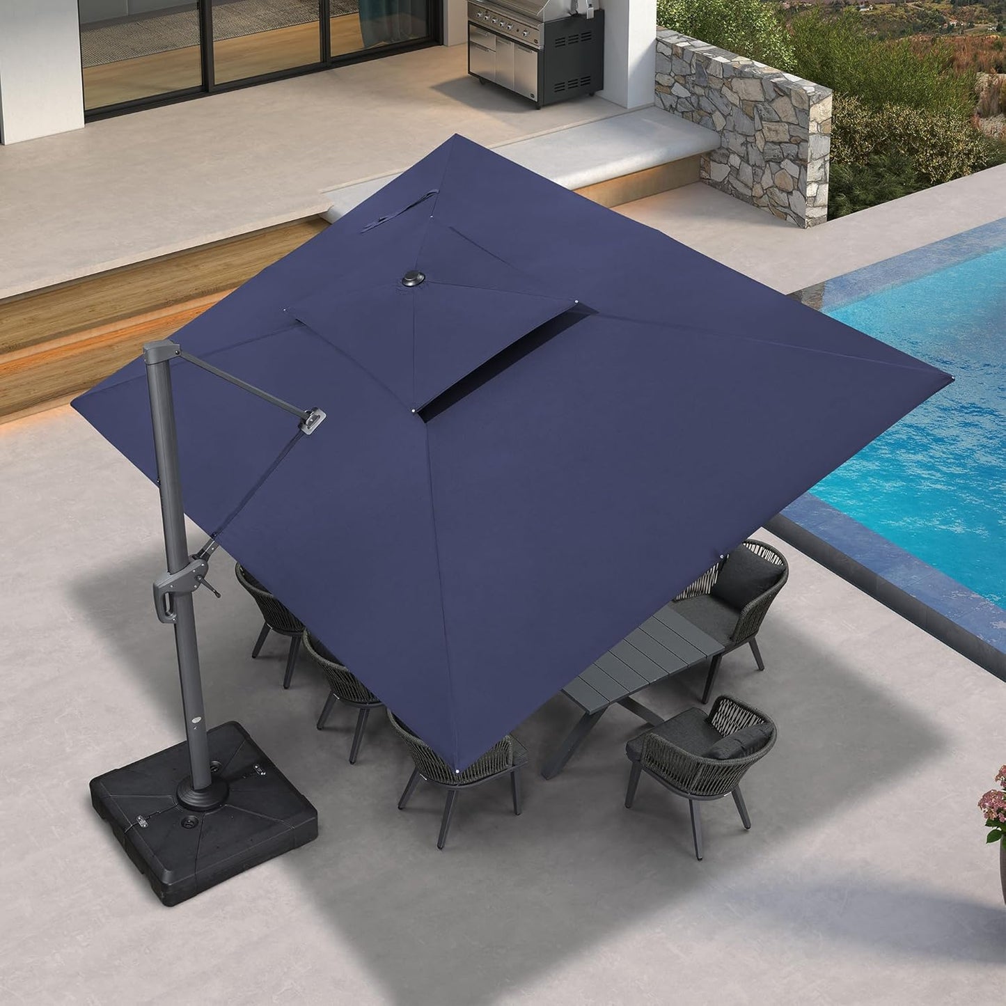 12ft Patio Umbrella with Base Large Outdoor Square Umbrella