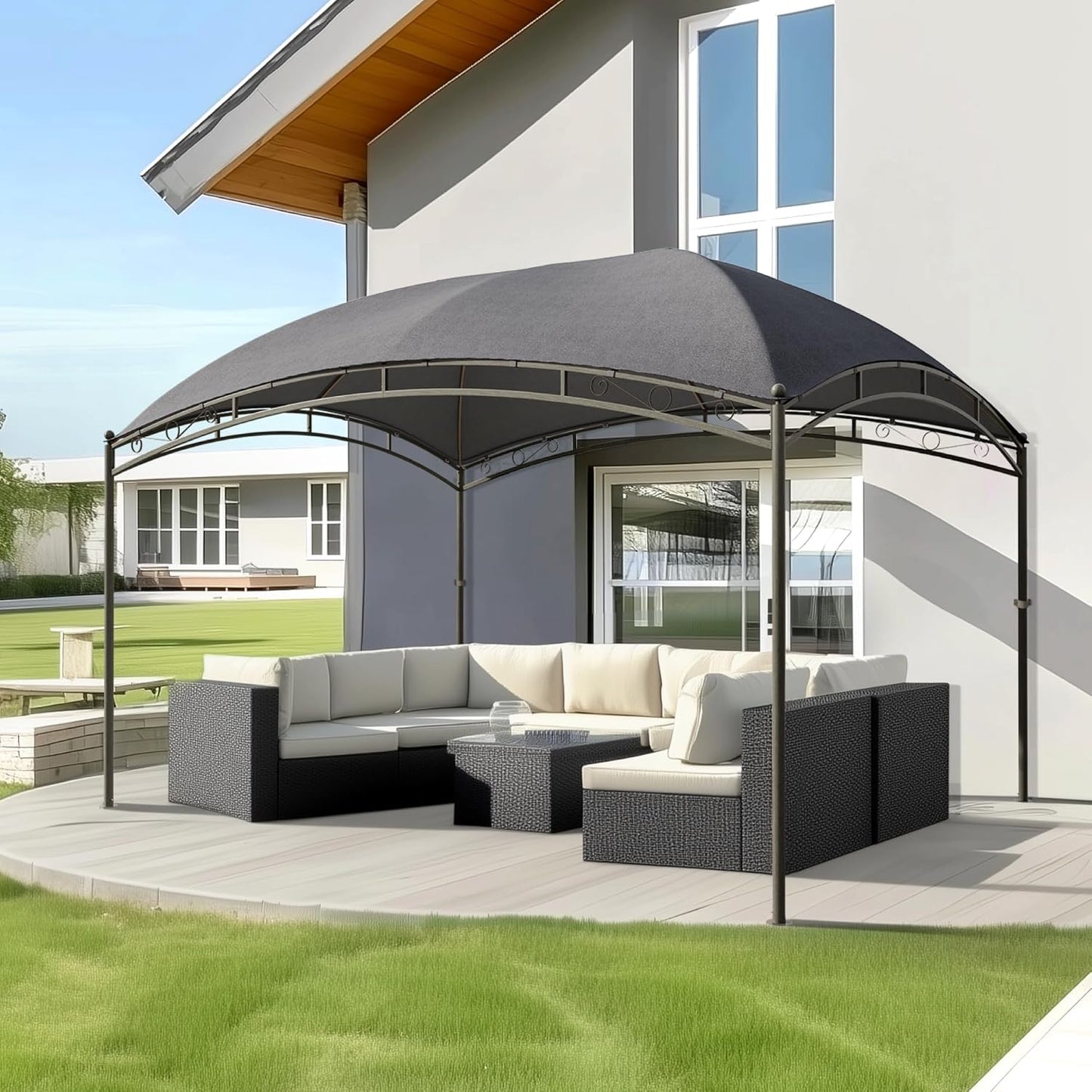 10x13 Outdoor with Screened Double Roof Heavy-Duty Patio Canopy Tent Dark Blue