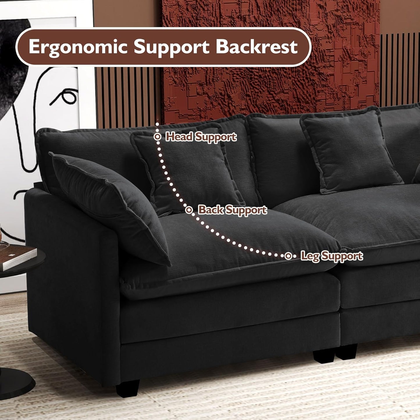 146" U-Shaped Modern Sofa Modular Sectional Cloud Couch