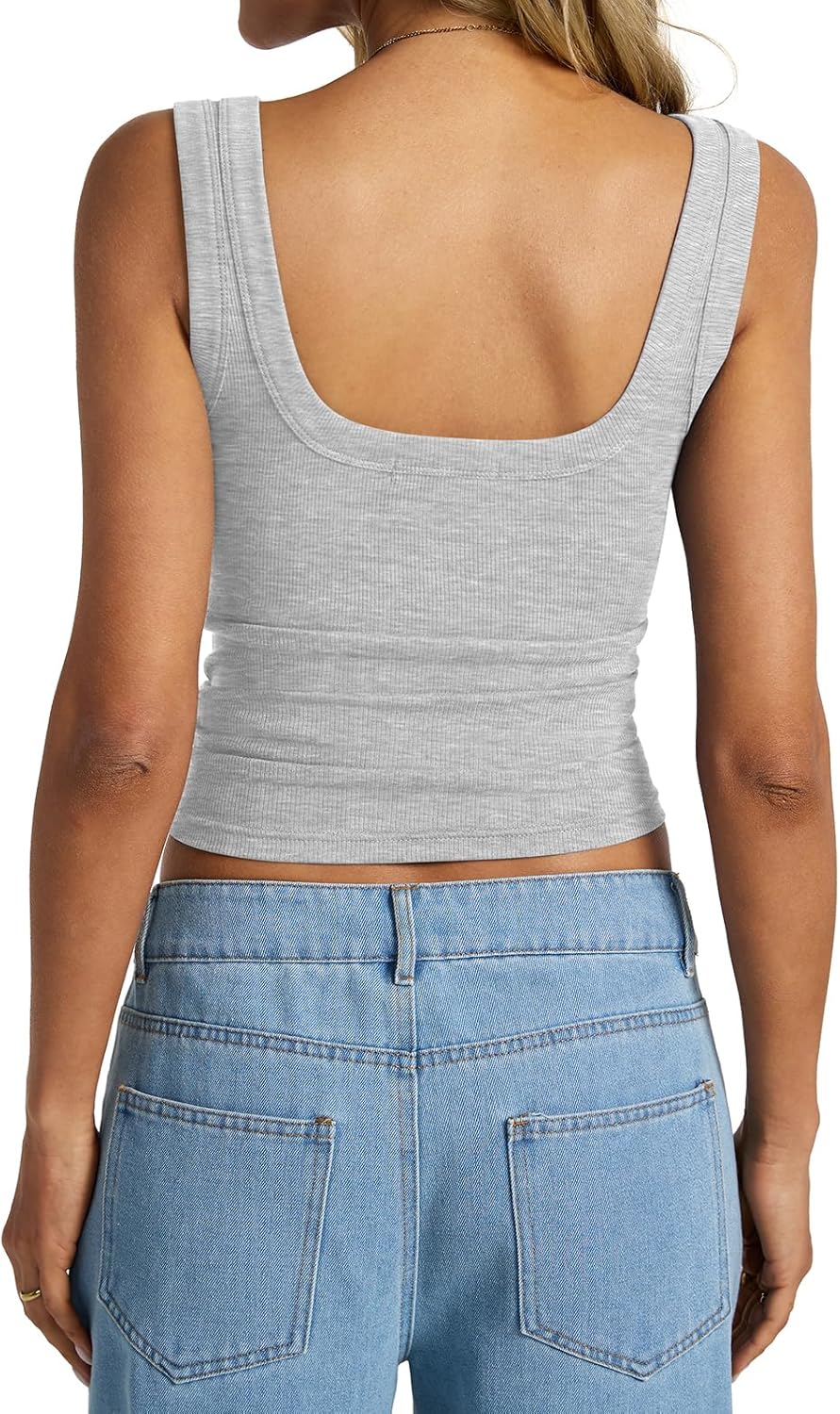 Womens Cotton Ribbed Square Neck Tank Tops