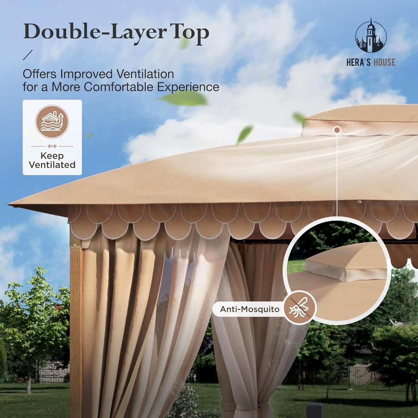 10x13 Outdoor with Screened Double Roof Heavy-Duty Patio Canopy Tent Dark Blue