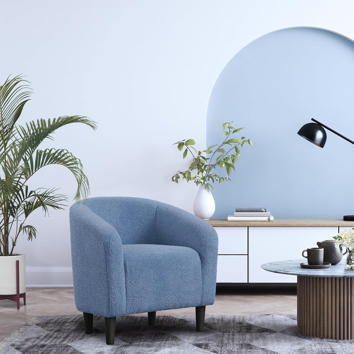 Yaheetech Accent Barrel Chair Boucle Fabric Club Chair