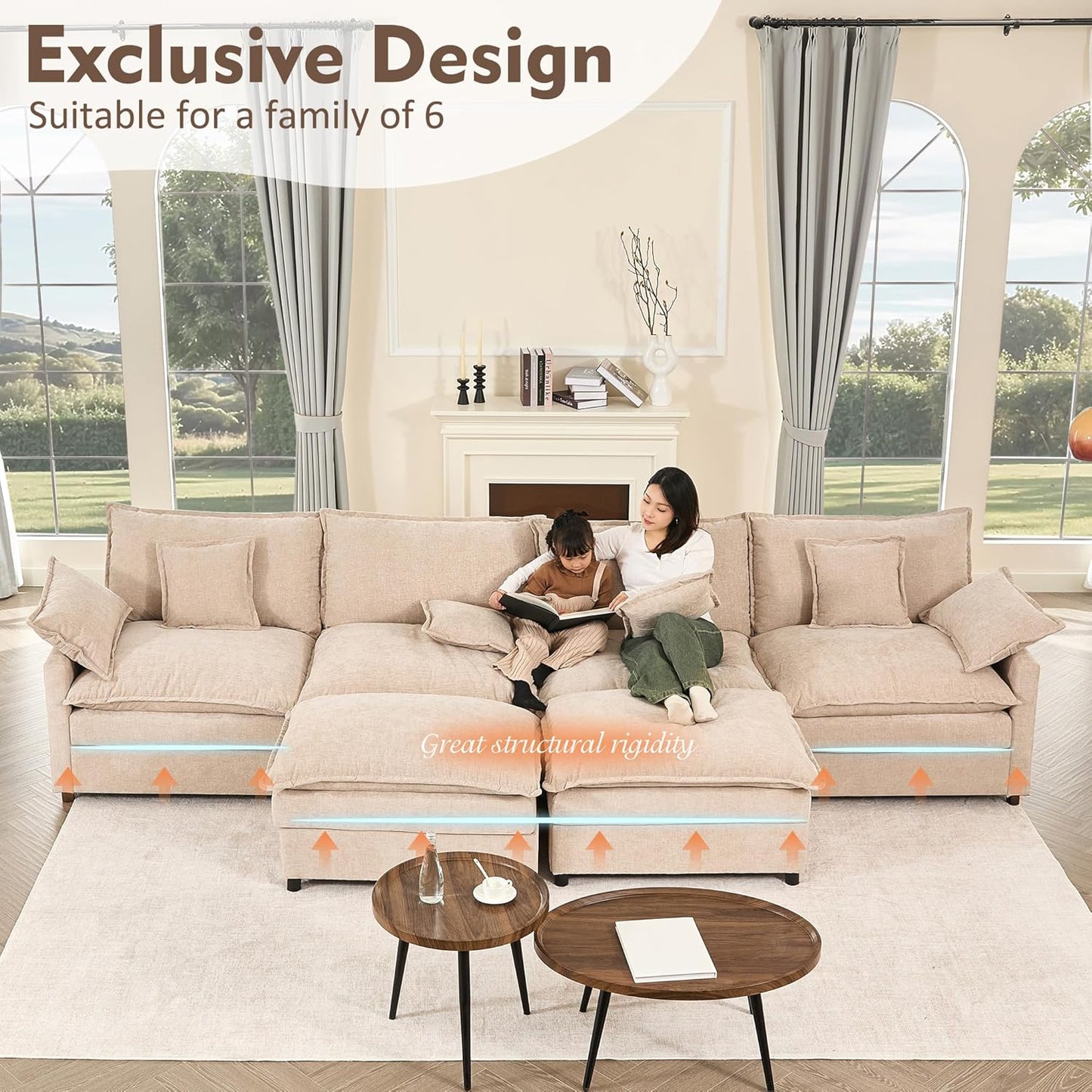 108" U Shaped Couch Modular Sectional Sofa