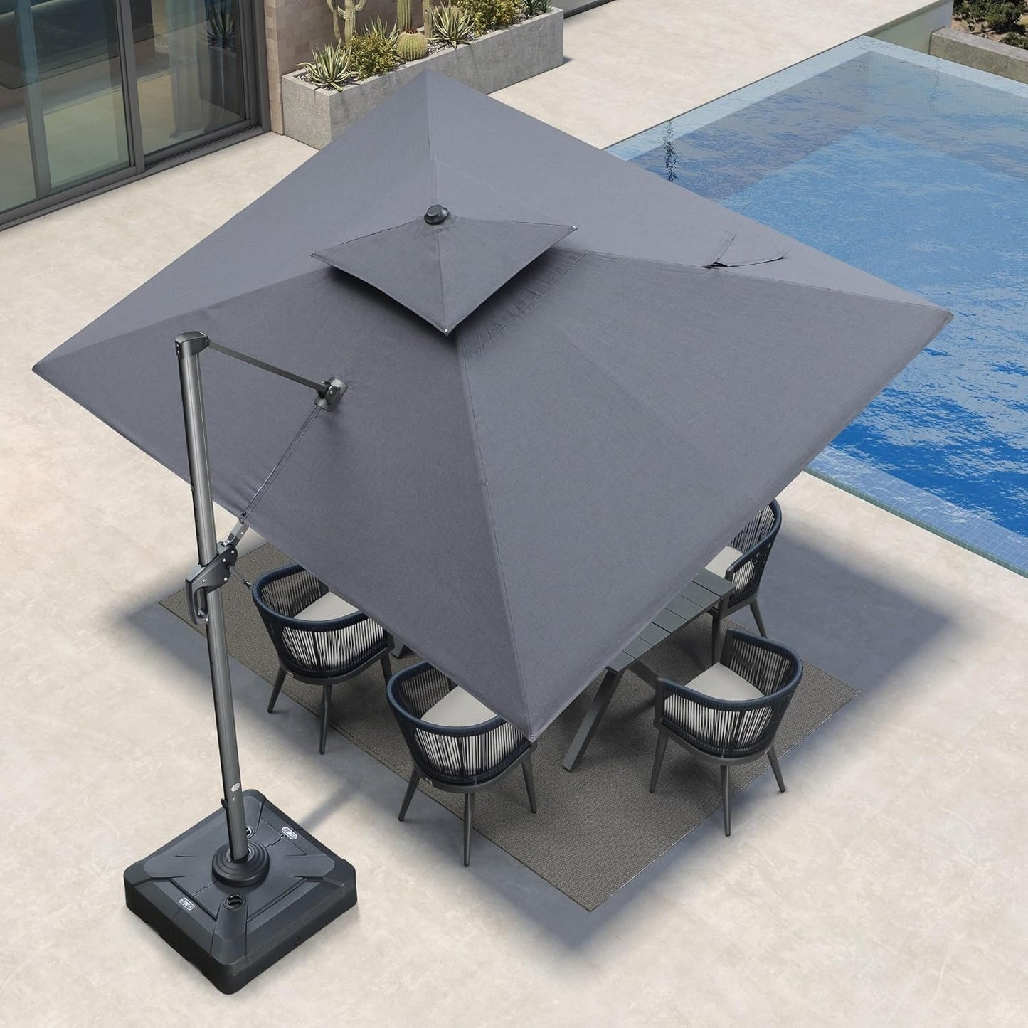 12ft Patio Umbrella with Base Large Outdoor Square Umbrella