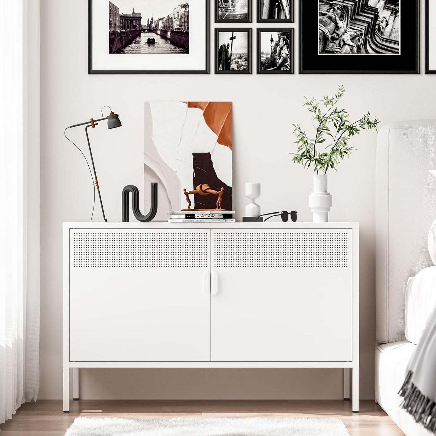 2 Door Storage Sideboard Metal Storage Cabinet with 2 Adjustable Shelf