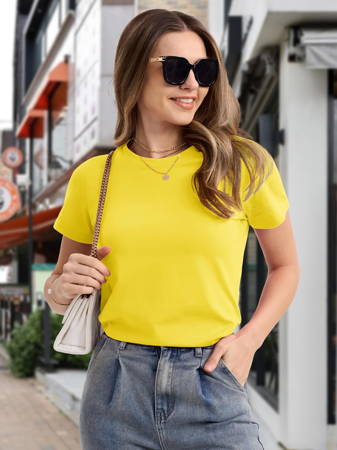Women's Cotton T-Shirts Short-Sleeve Shirts Crew-Neck Tops