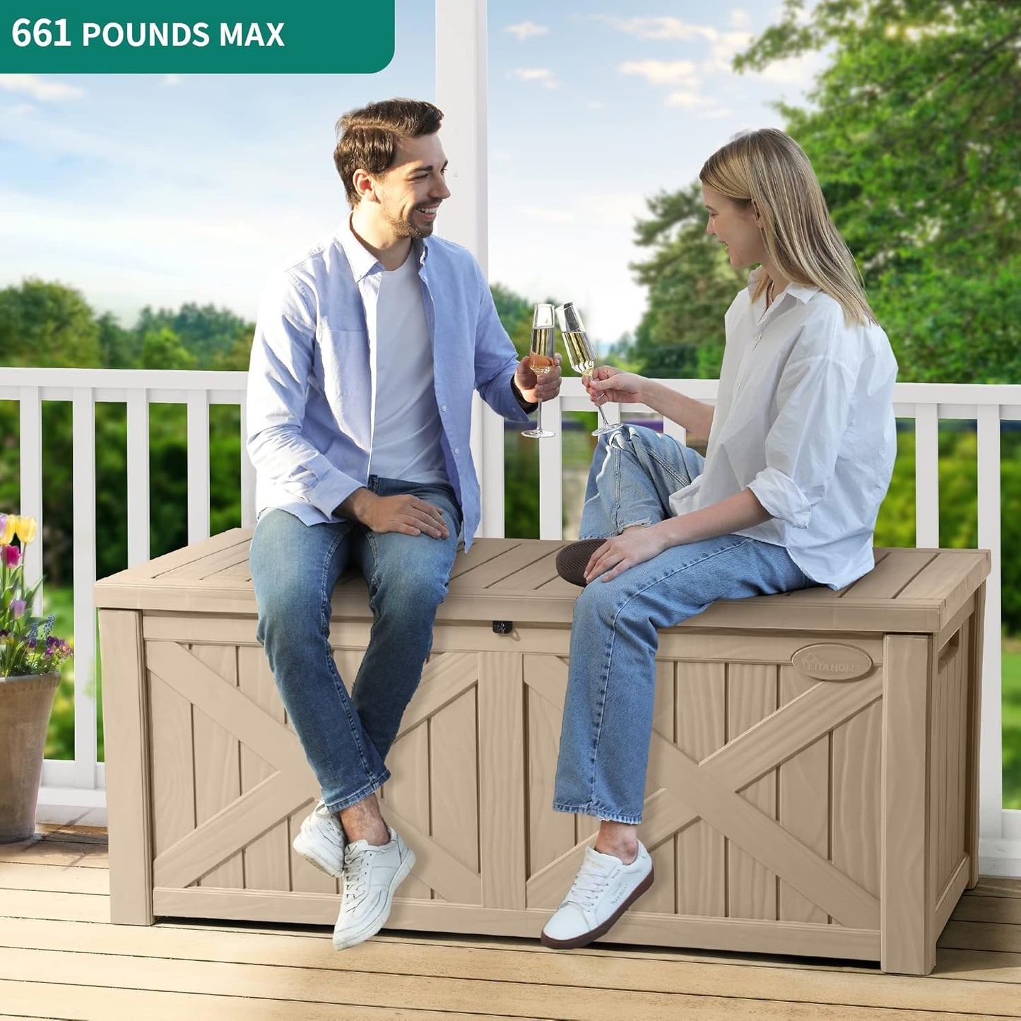 YITAHOME 120 Gallon Large Deck Box Upgraded Resin Outdoor Storage Boxes