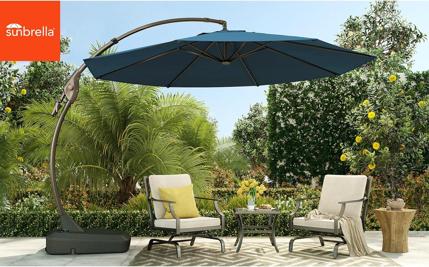 12FT Outdoor Offset Cantilever Umbrella with Base Champagne