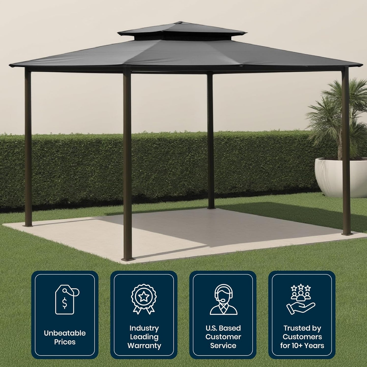 10' x 12' Outdoor Soft Top Gazebo Bronze Frame Grey Canopy