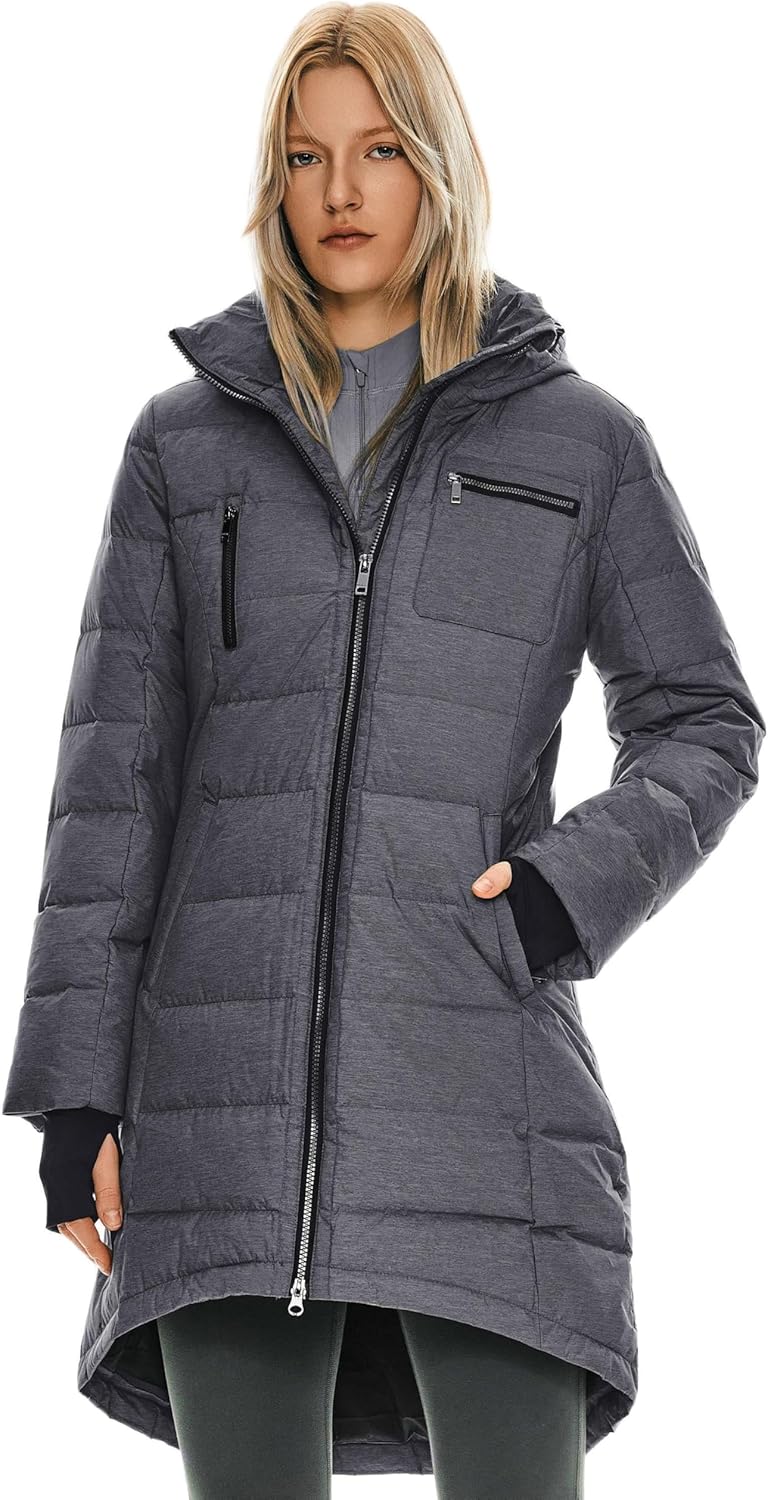 Womens Long Winter Down Jacket Hooded Quilted Puffer Coat Slim Fit Warm Outerwear