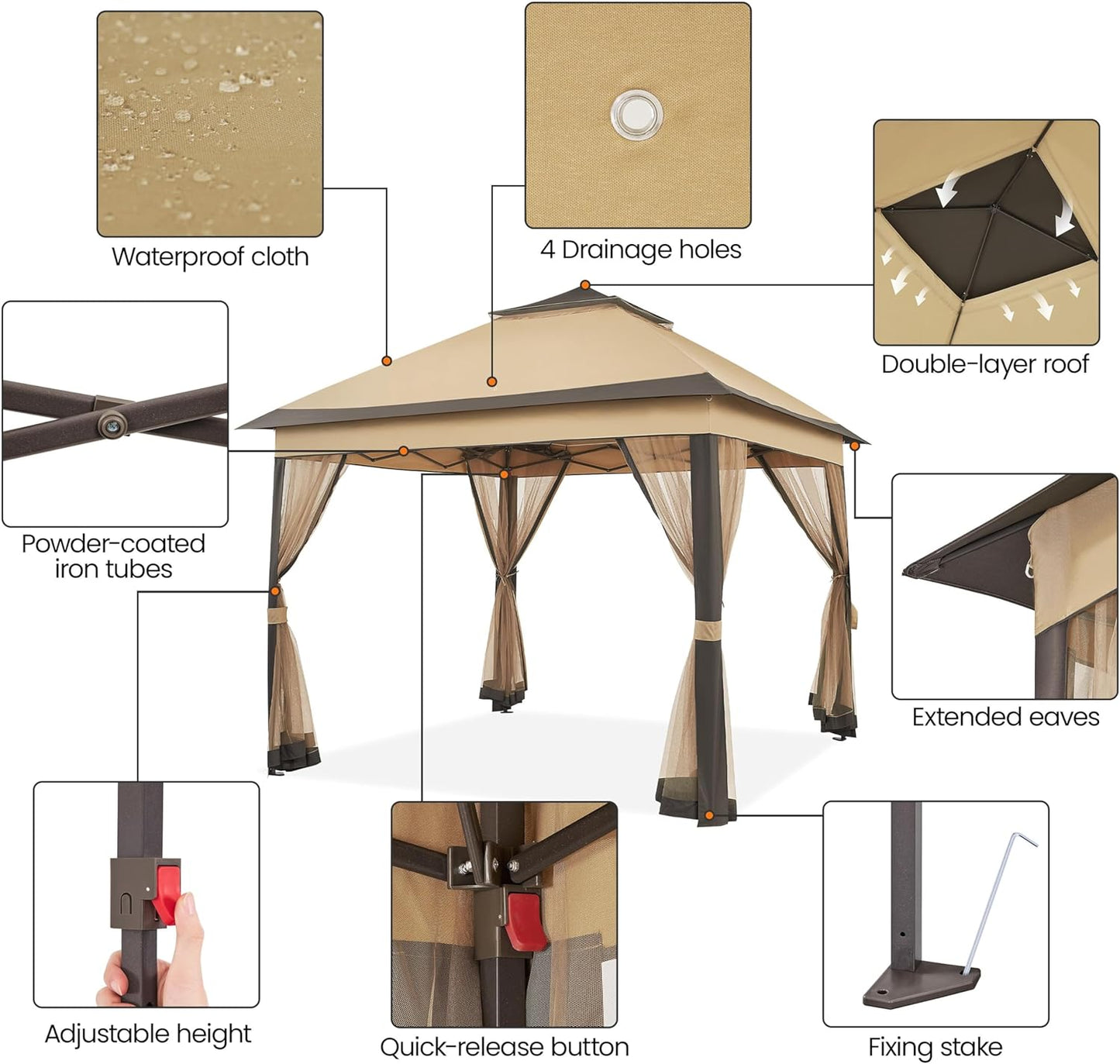 11x11 Pop Up Gazebo Canopy Tent with Mesh Netting and Sandbags