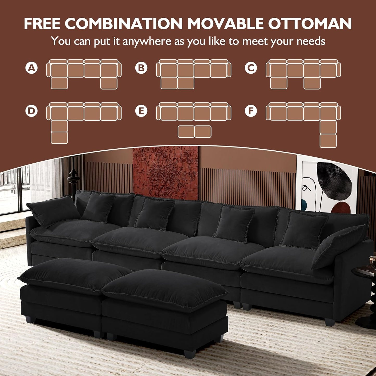 146" U-Shaped Modern Sofa Modular Sectional Cloud Couch