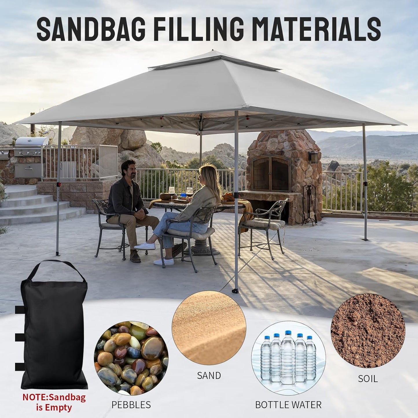 13x13 Pop Up Gazebo Canopy Tent with Wheeled Storage Bag Grey