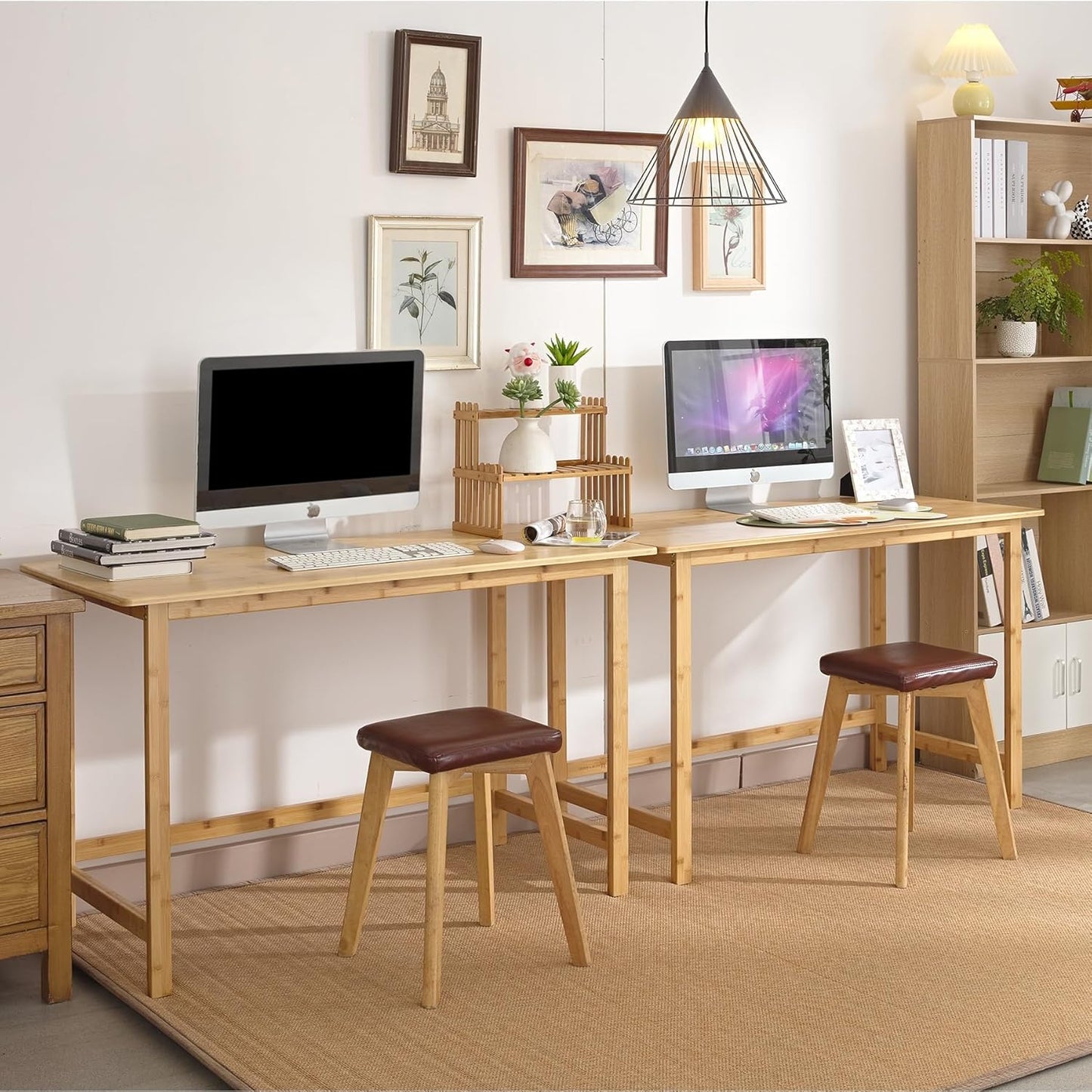 Writing Computer Desk 46" Bamboo Home Office Table with 2 Drawers