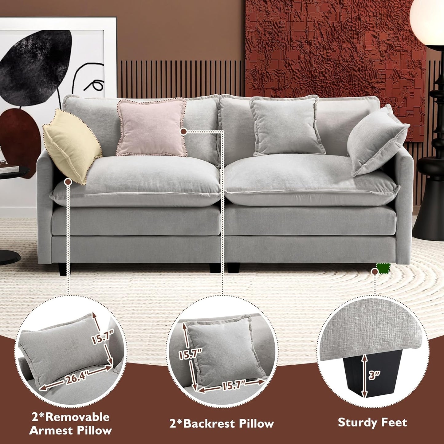 146" U-Shaped Modern Sofa Modular Sectional Cloud Couch