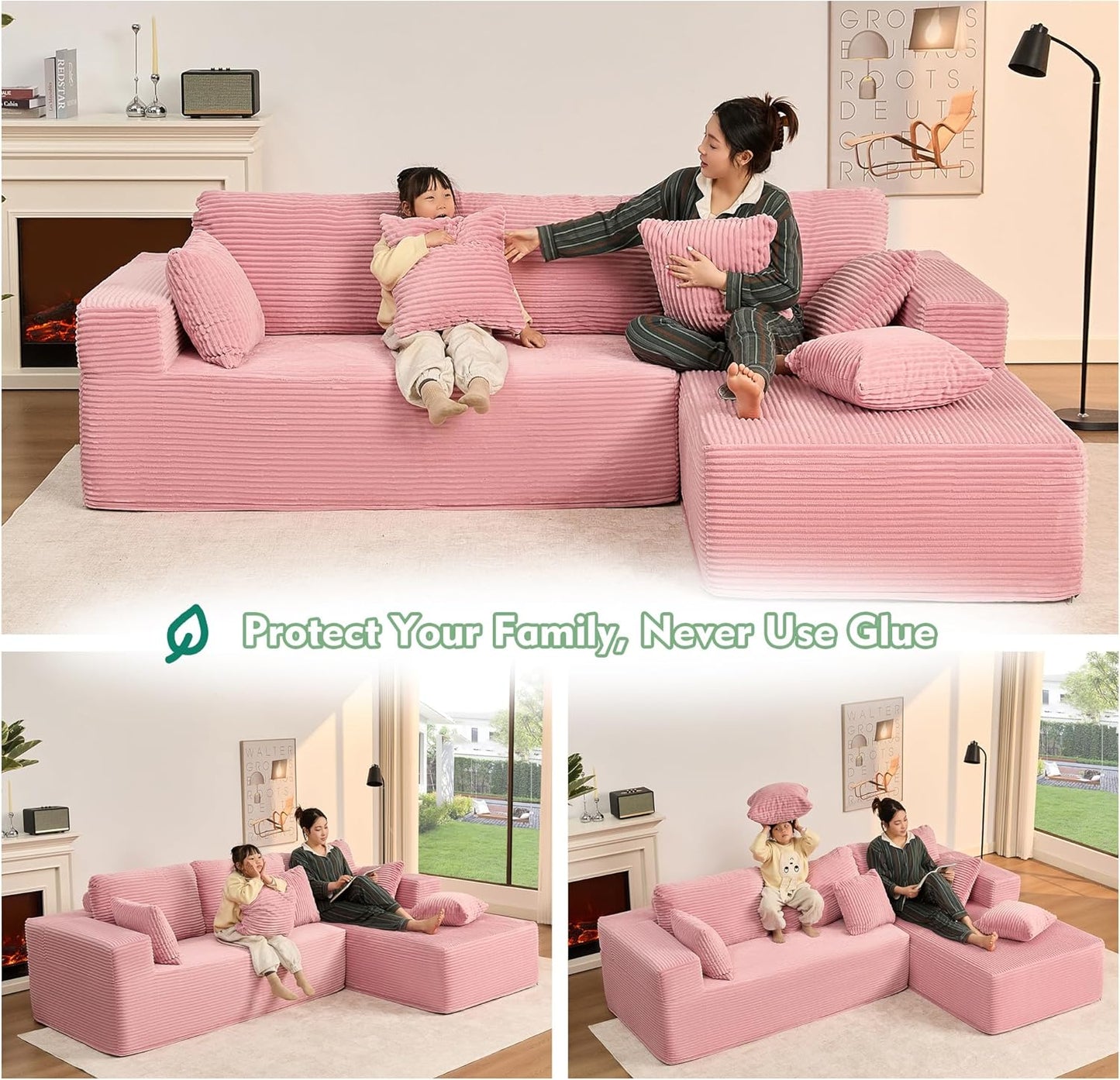 107" Boneless Couch with Deep Seat Cloud Sectional Couch for Living Room