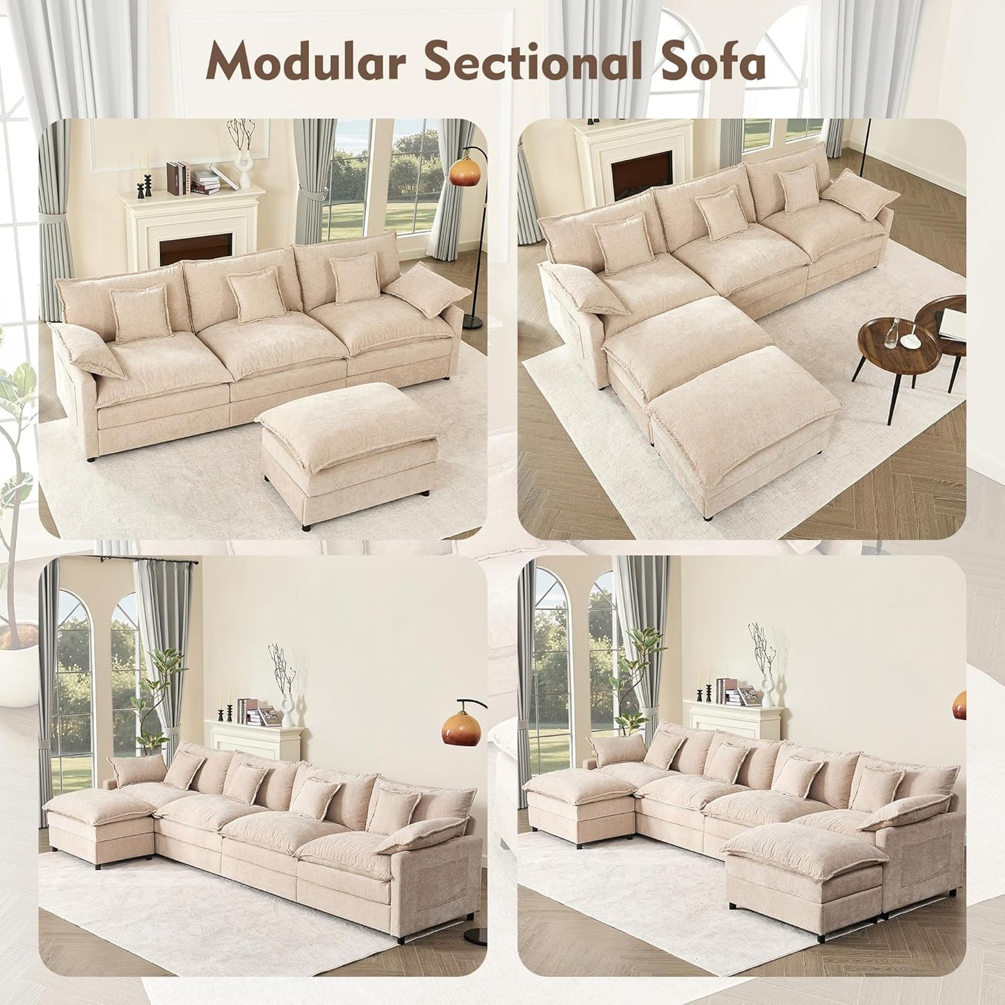 108" U Shaped Couch Modular Sectional Sofa