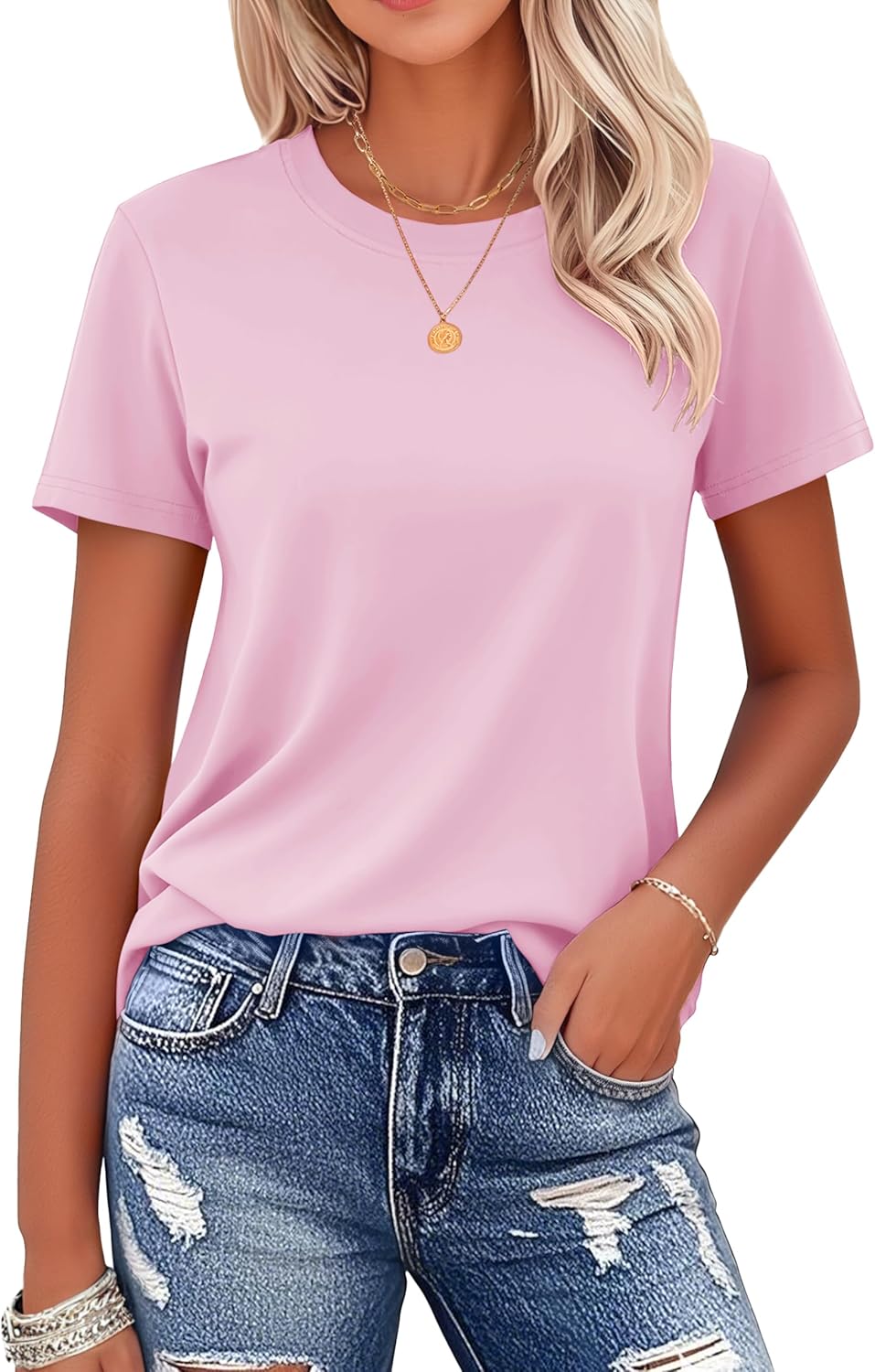 Women's Cotton T-Shirts Short-Sleeve Shirts Crew-Neck Tops