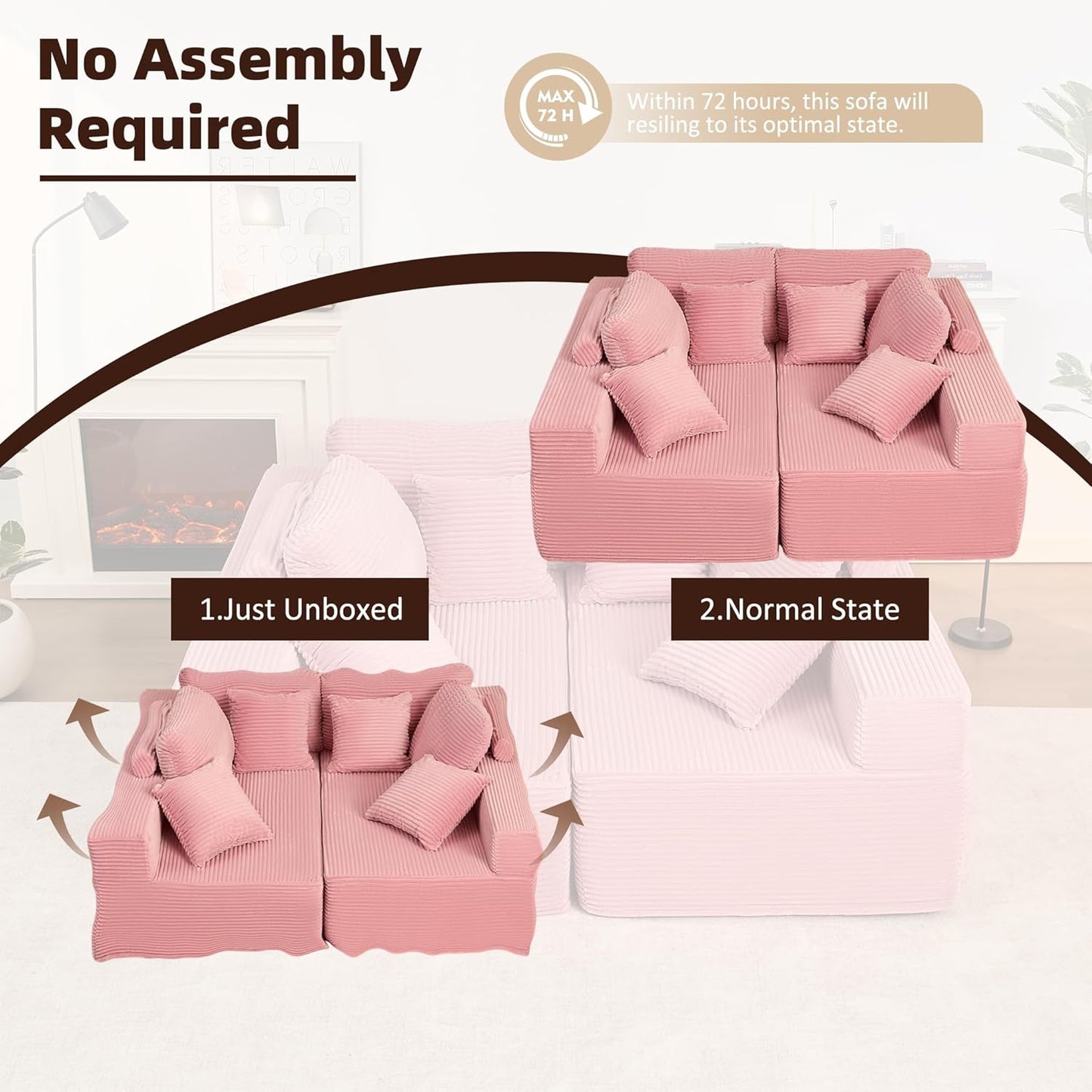 107" Boneless Couch with Deep Seat Cloud Sectional Couch for Living Room