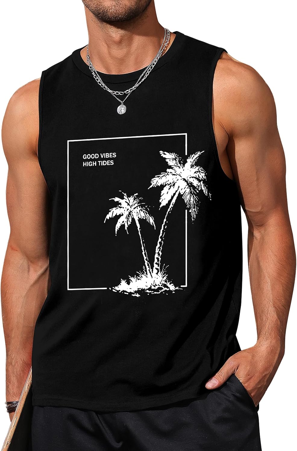 Mens Tank Tops Beach Summer Sleeveless Shirts Graphic Palm Tree Vacation