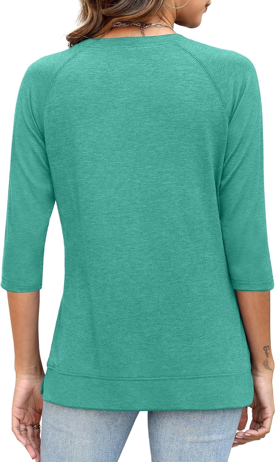 3/4 Sleeve Crew Neck Shirts Loose Fit Tunic Blouses Summer Tees