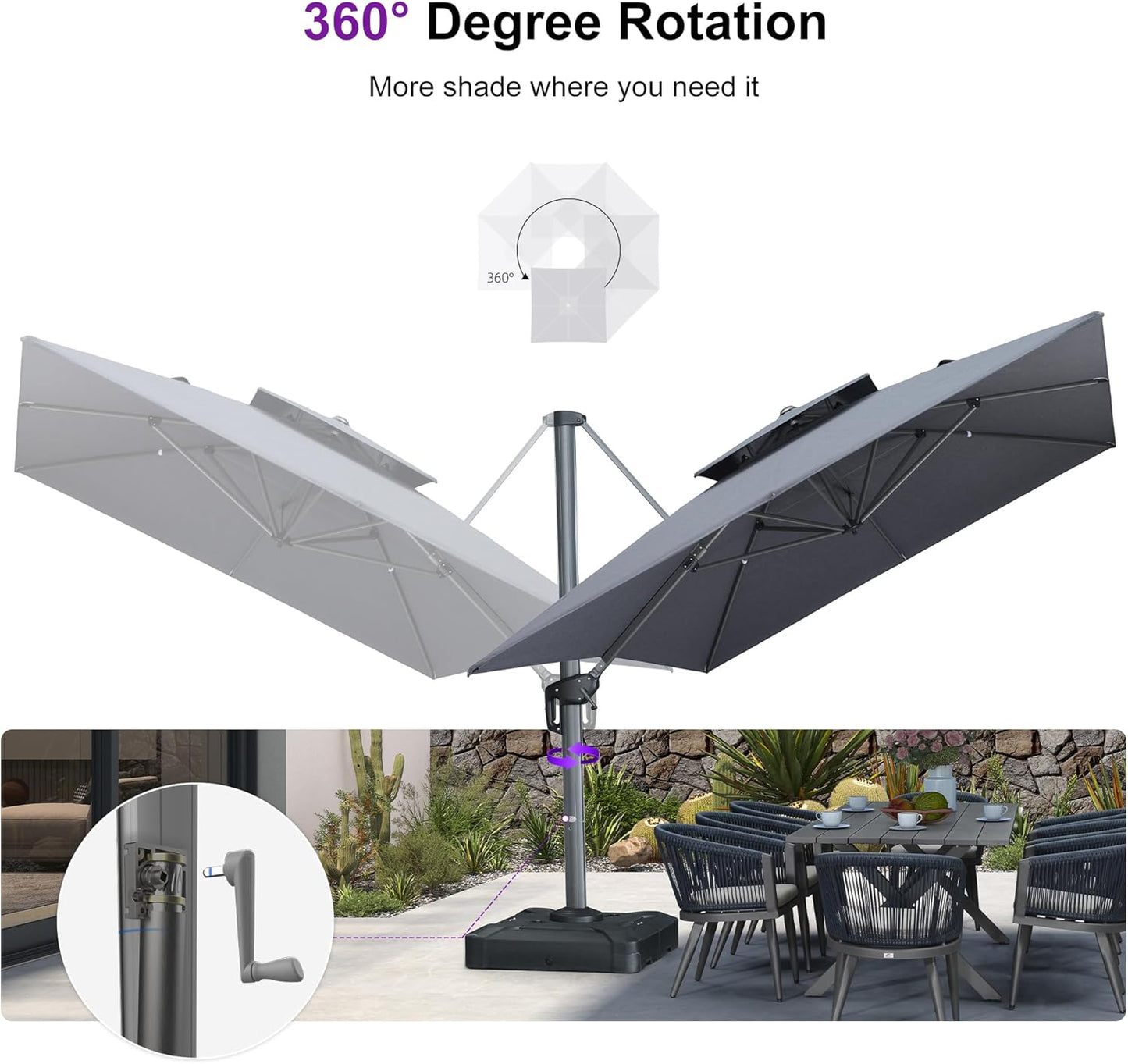 12ft Patio Umbrella with Base Large Outdoor Square Umbrella