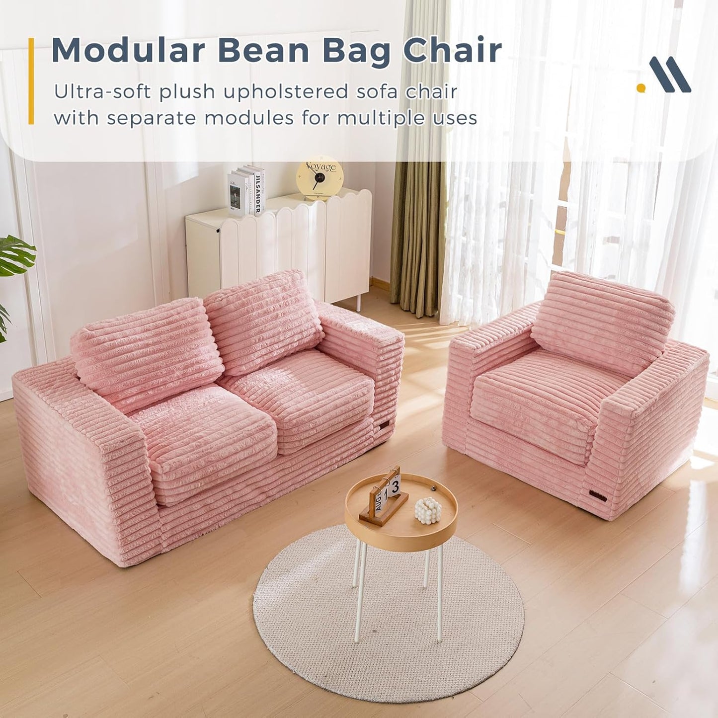 Plush Giant Bean Bag Sofa for Adults Floor Loveseat Chair with Armrests White