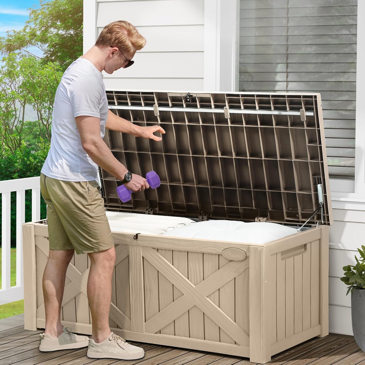 YITAHOME 120 Gallon Large Deck Box Upgraded Resin Outdoor Storage Boxes